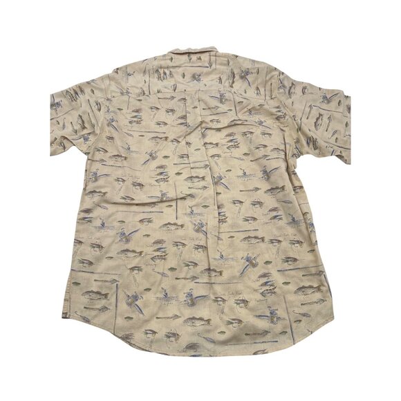 Woolrich Men's Fish Print Short Sleeve Button-Up Shirt Size Large Beige Cotton - Picture 4 of 4